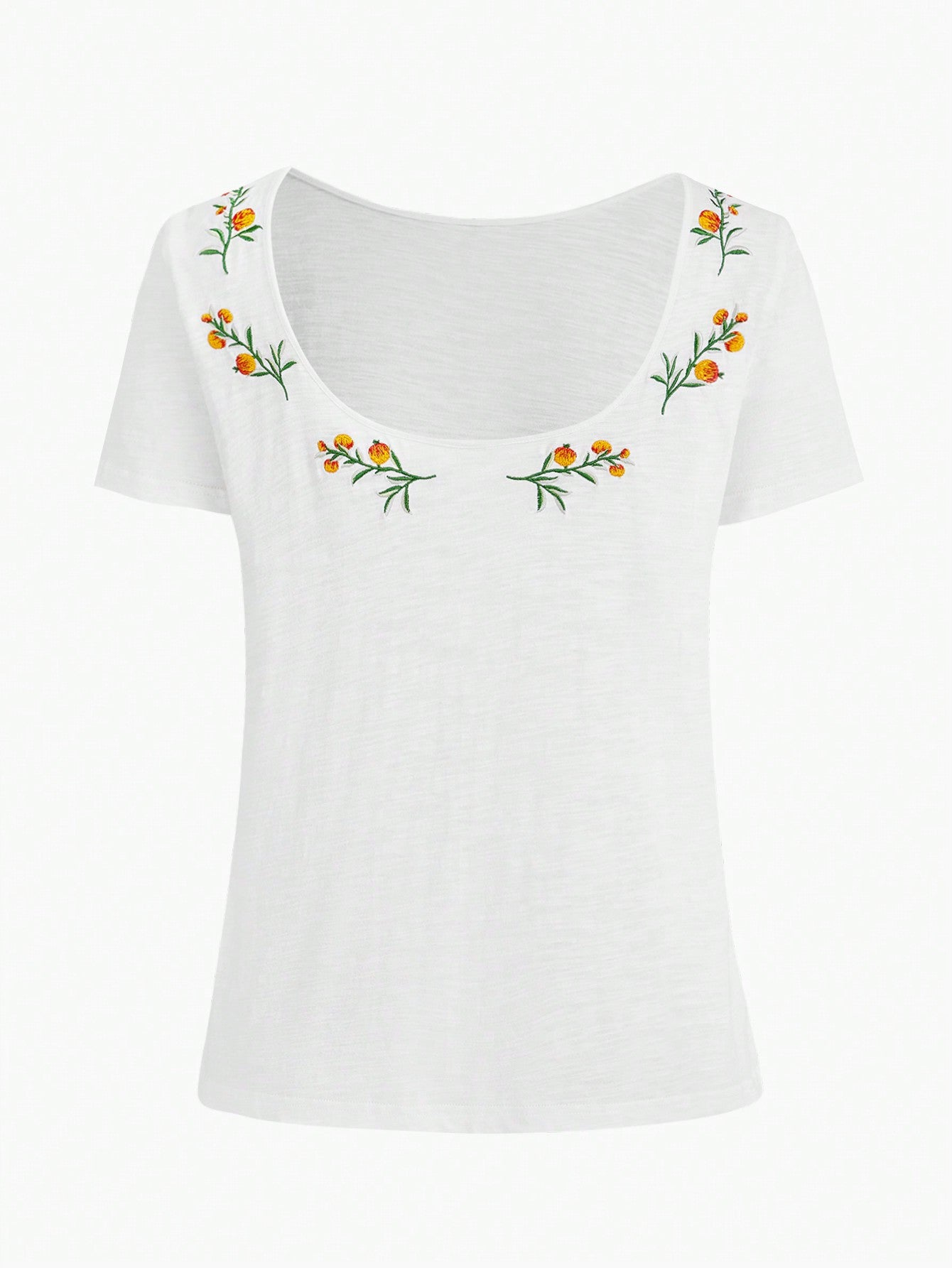 Camiseta Justa Com Bordado De Flores