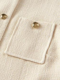 JAQUETA COM BOLSO PATCH SÓLIDO, PLAQUETA COM BOTÃO DOURADO