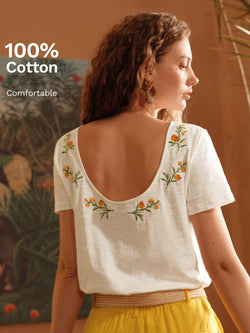 Camiseta Justa Com Bordado De Flores